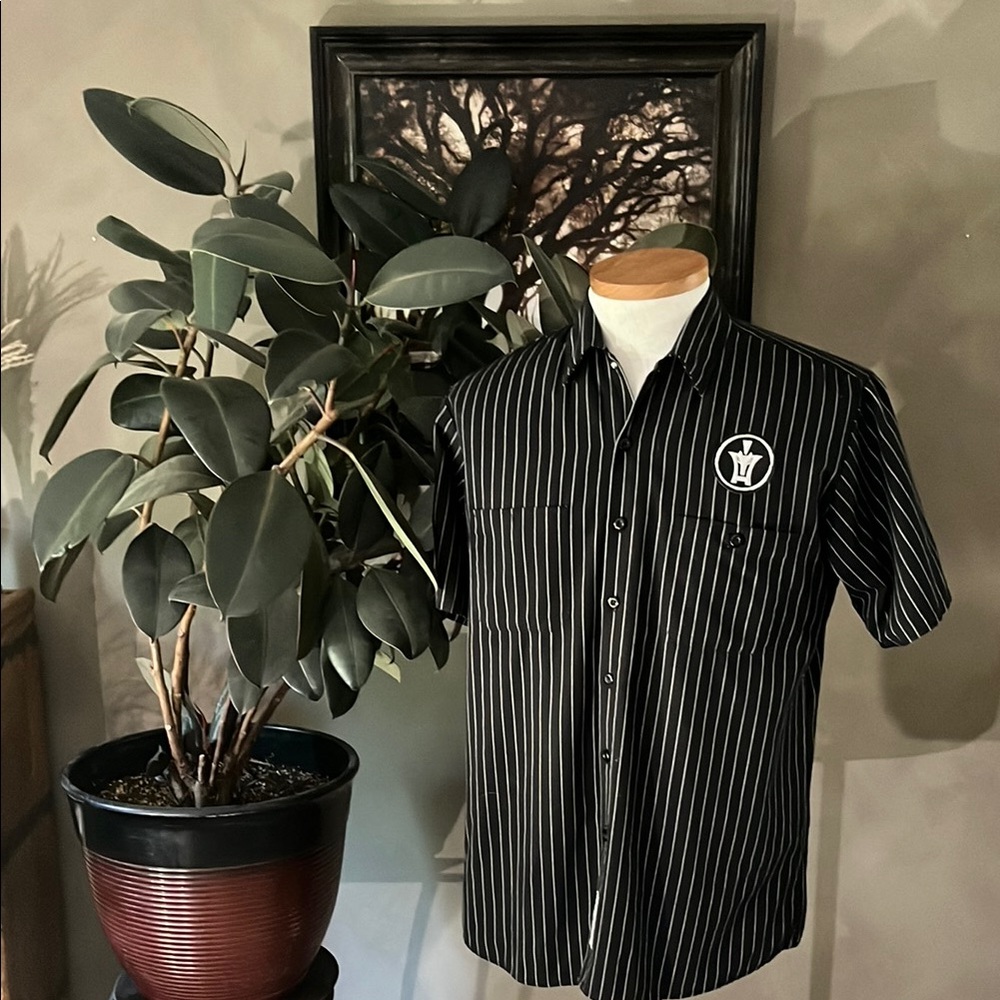 Casual Black and White Striped Button Down Shirt